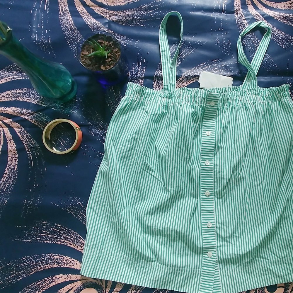 J Crew button up Green white striped Tank sz6 NWT